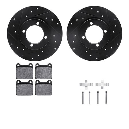 DYNAMIC FRICTION CO 8512-22001, Rotors-Drilled and Slotted-Black w/ 5000 Advanced Brake Pads incl. Hardware, Zinc Coated 8512-22001